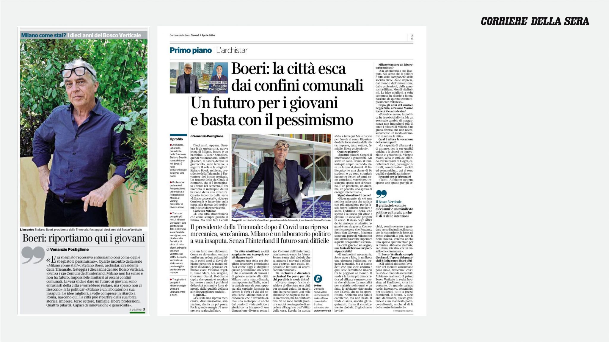 Stefano Boeri intervistato su Il Corriere della Sera